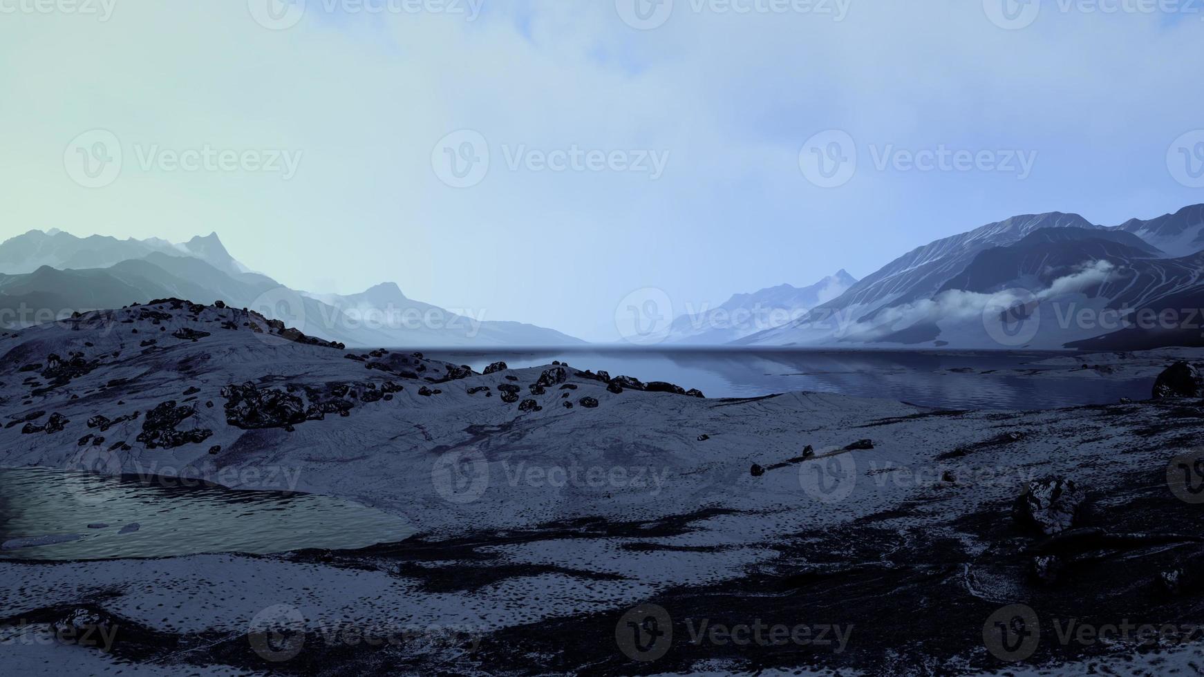 Sunset in the gulf of the arctic ocean cliffs illuminated by sunset photo