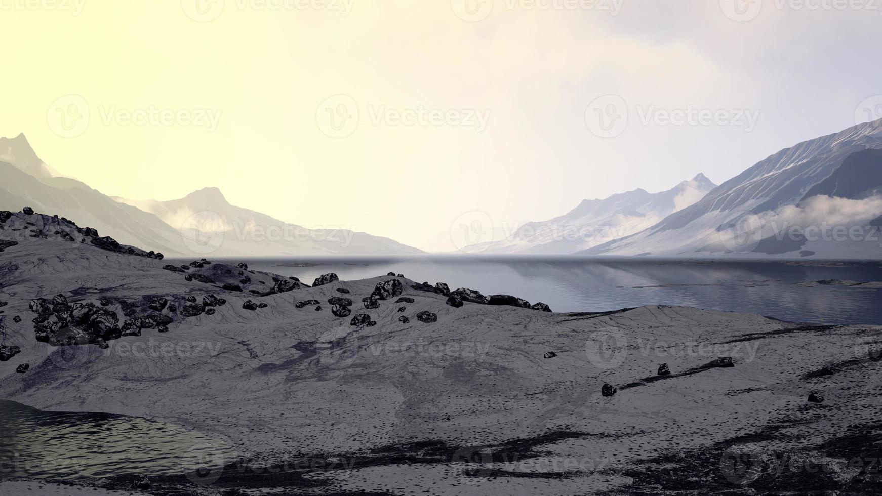 Sunset in the gulf of the arctic ocean cliffs illuminated by sunset photo