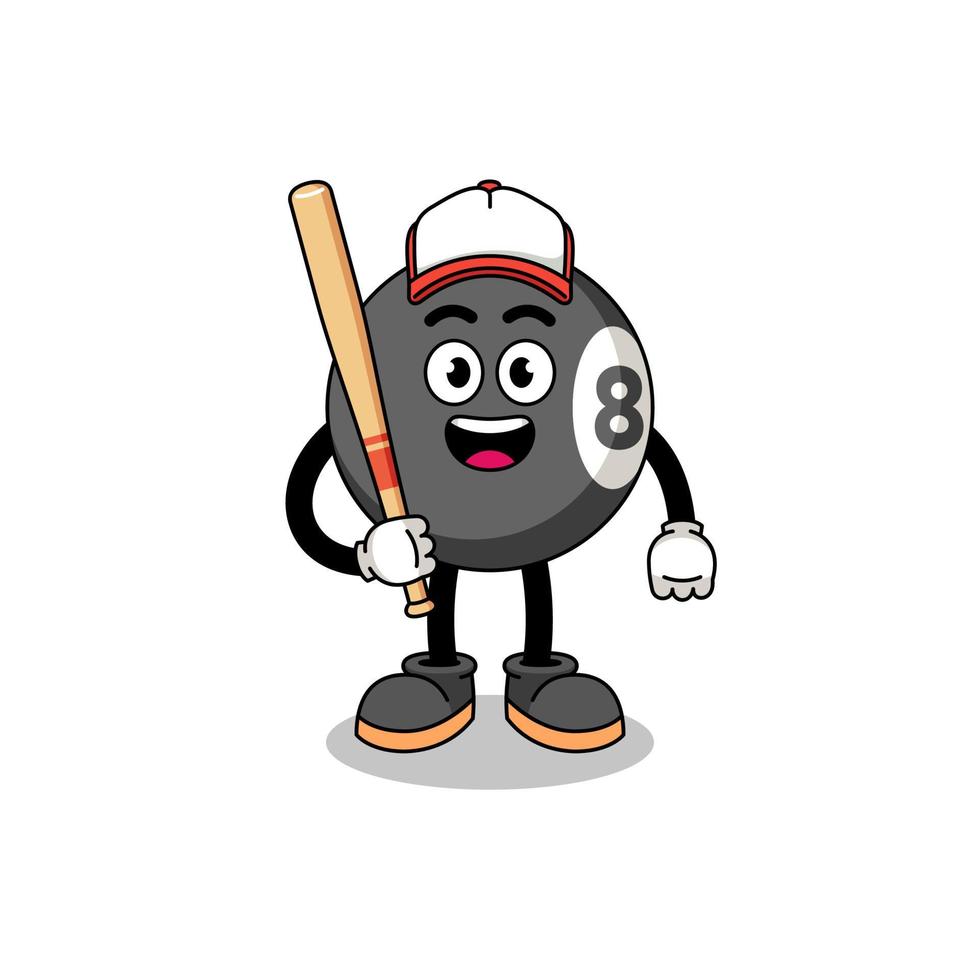 caricatura de la mascota de la bola de billar como jugador de béisbol vector