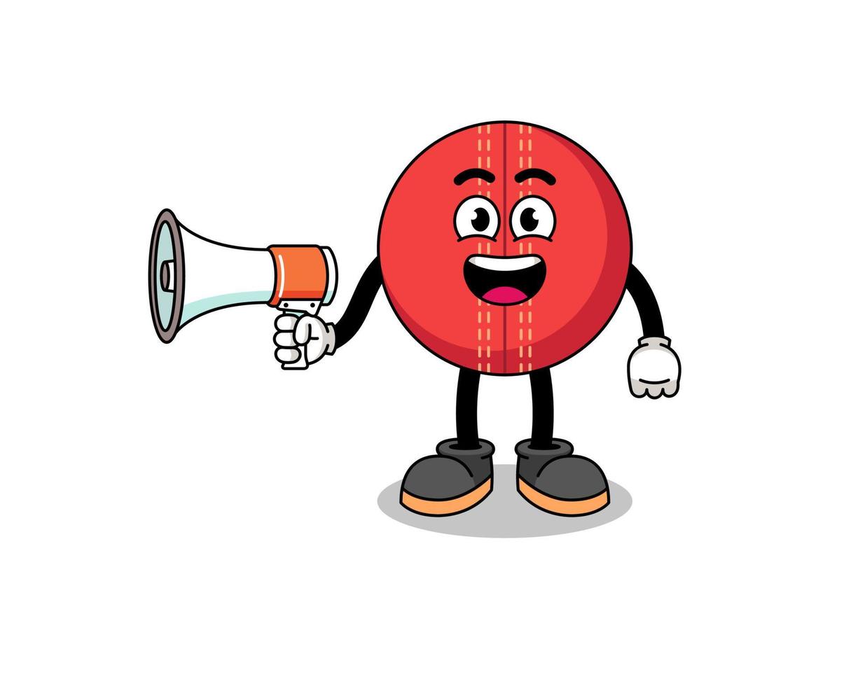 cricket ball cartoon illustration holding megaphone vector