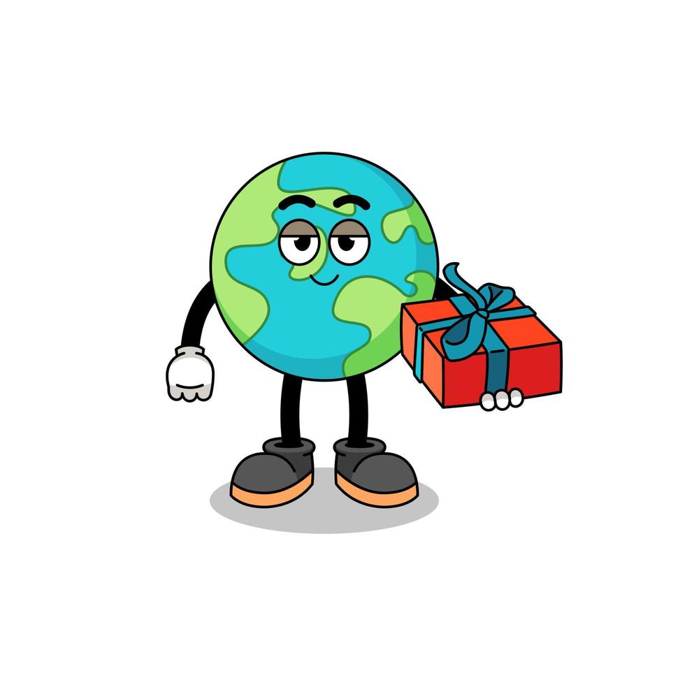 earth mascot illustration giving a gift vector