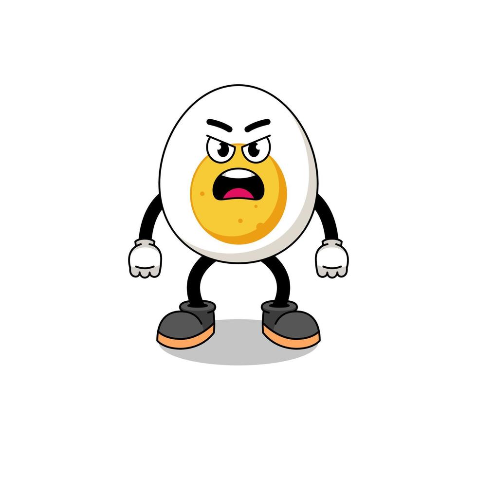 boiled egg cartoon illustration with angry expression vector