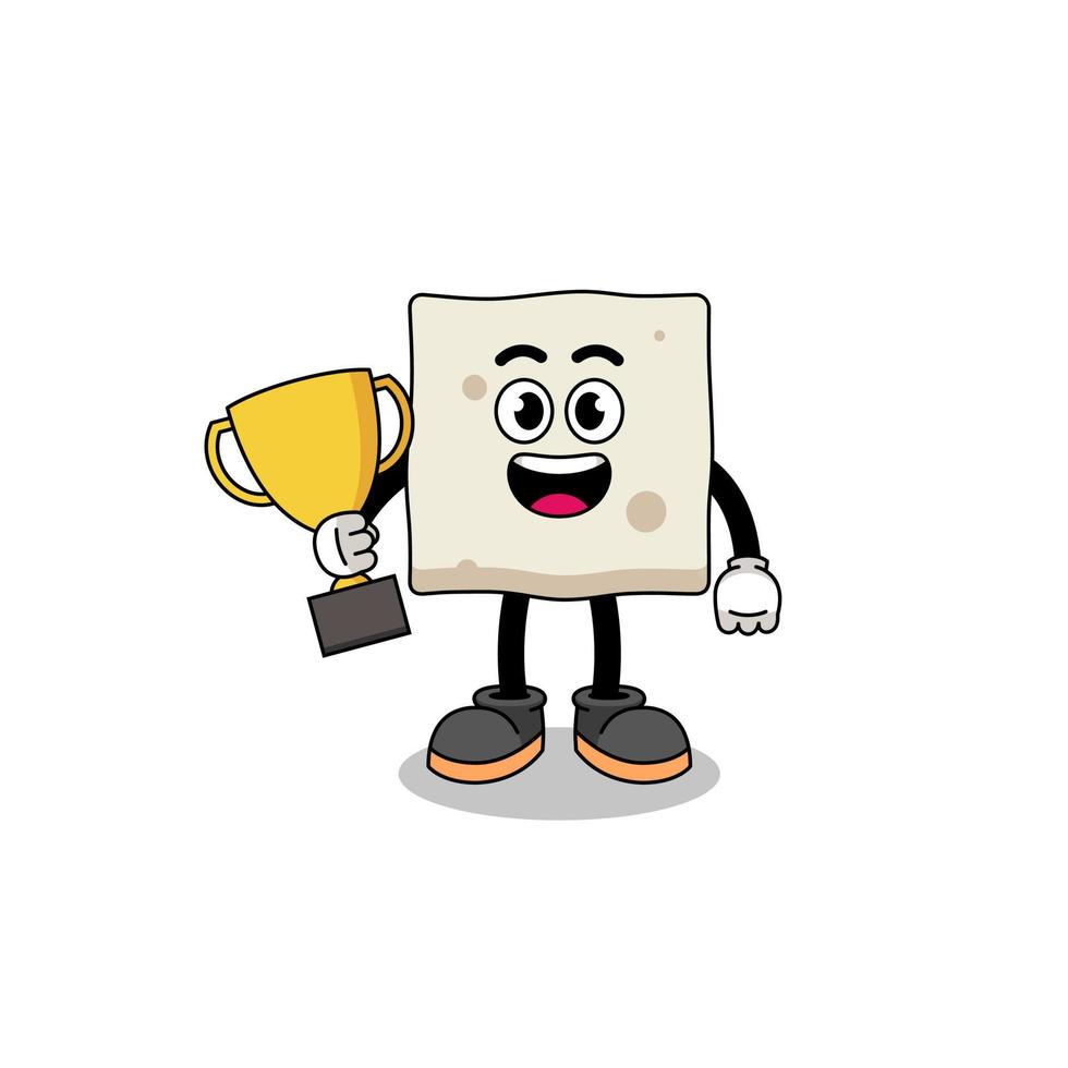 Cartoon mascot of tofu holding a trophy vector