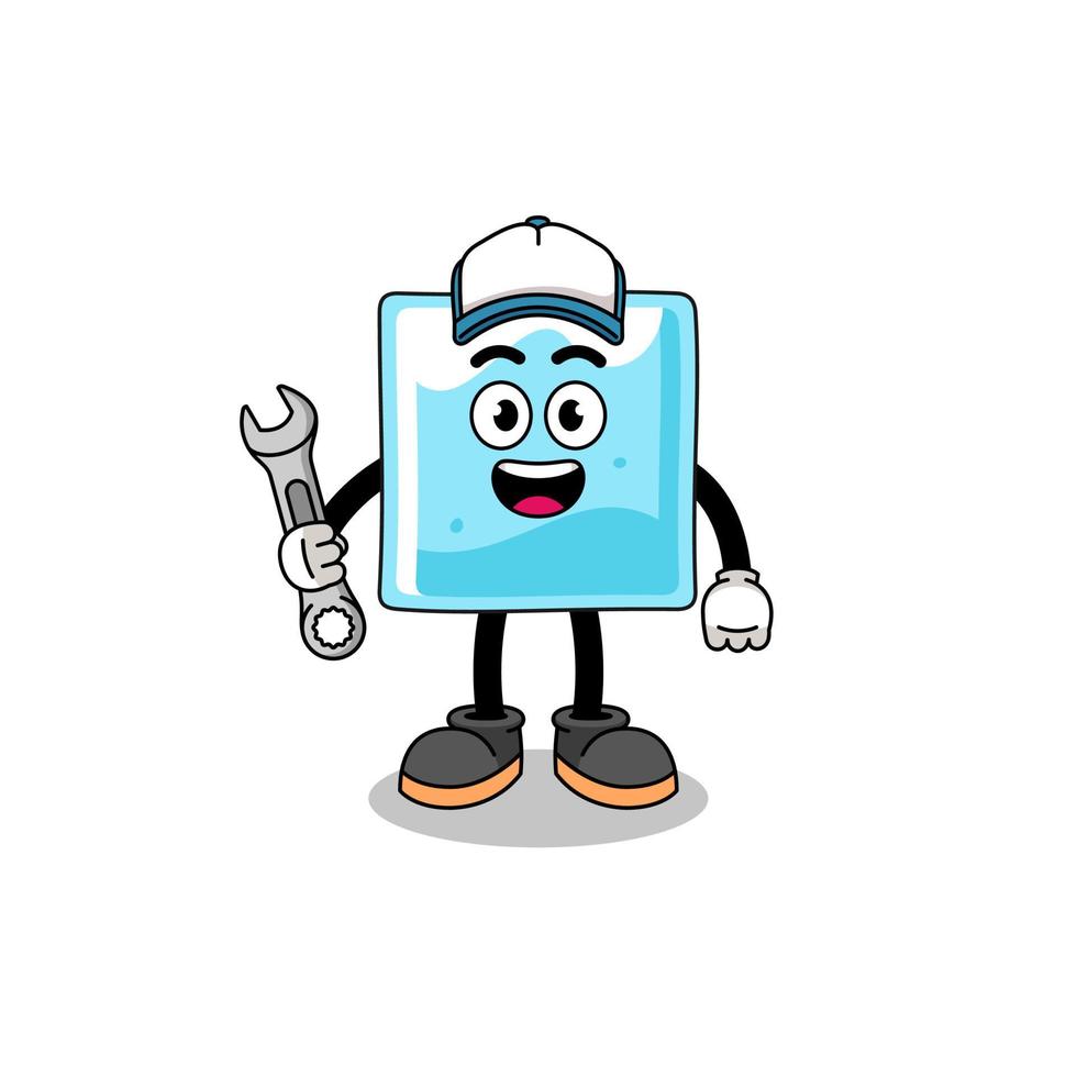 ice block illustration cartoon as a mechanic vector
