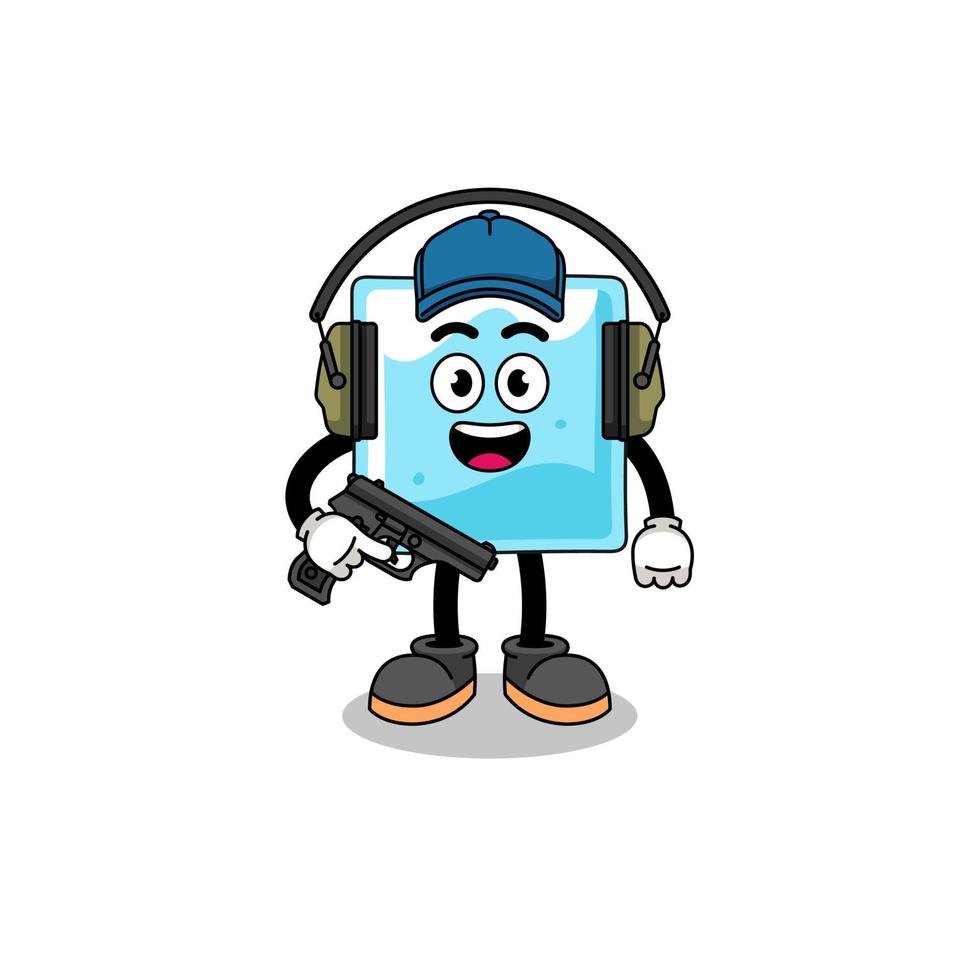 Character mascot of ice block doing shooting range vector