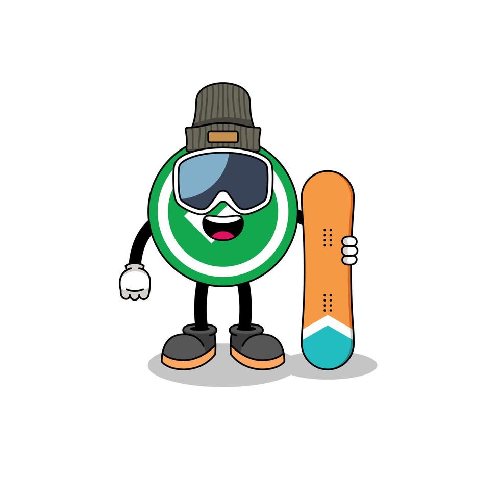 Mascot cartoon of check mark snowboard player vector