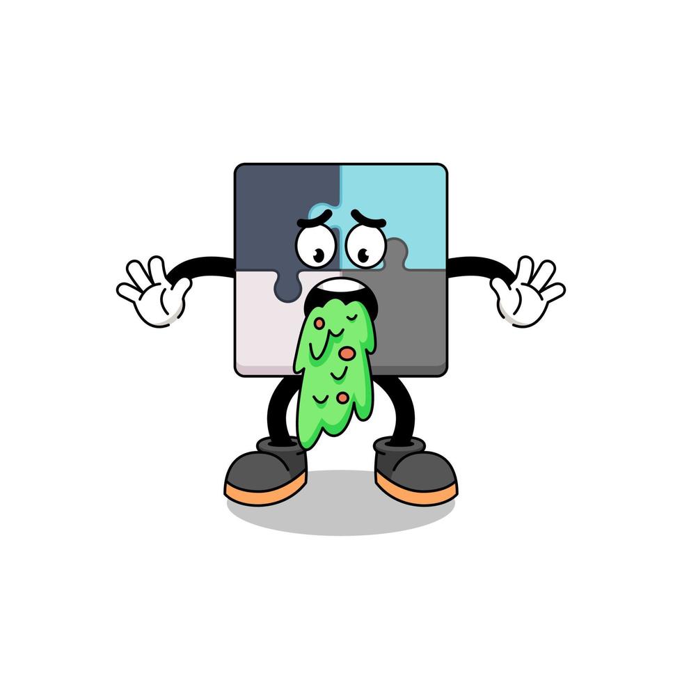 jigsaw puzzle mascot cartoon vomiting vector