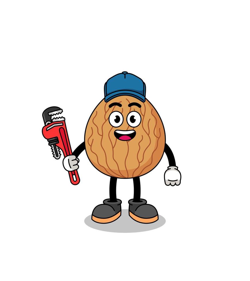almond illustration cartoon as a plumber vector
