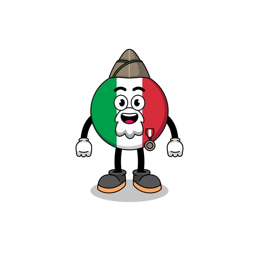 personaje de dibujos animados de la bandera de italia como veterano vector