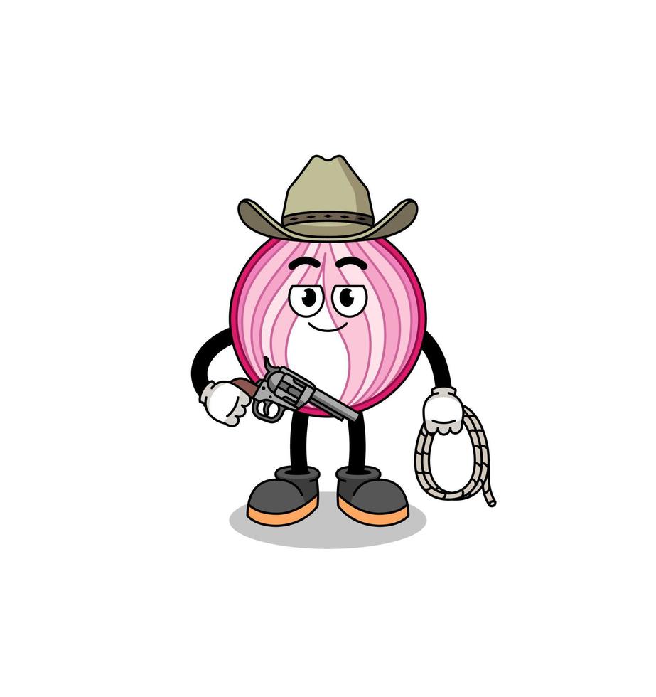 mascota de personaje de cebolla en rodajas como vaquero vector