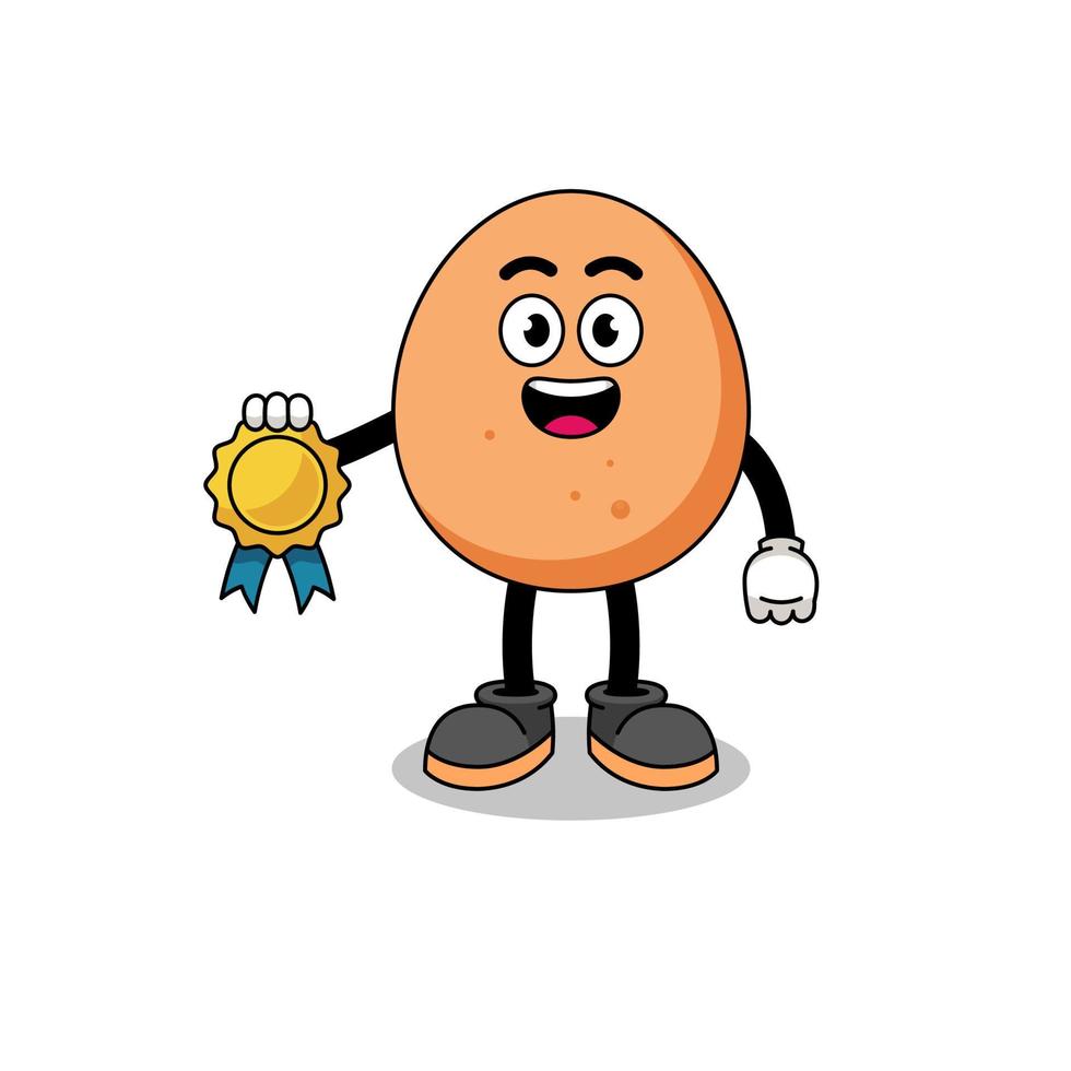 egg cartoon illustration with satisfaction guaranteed medal vector
