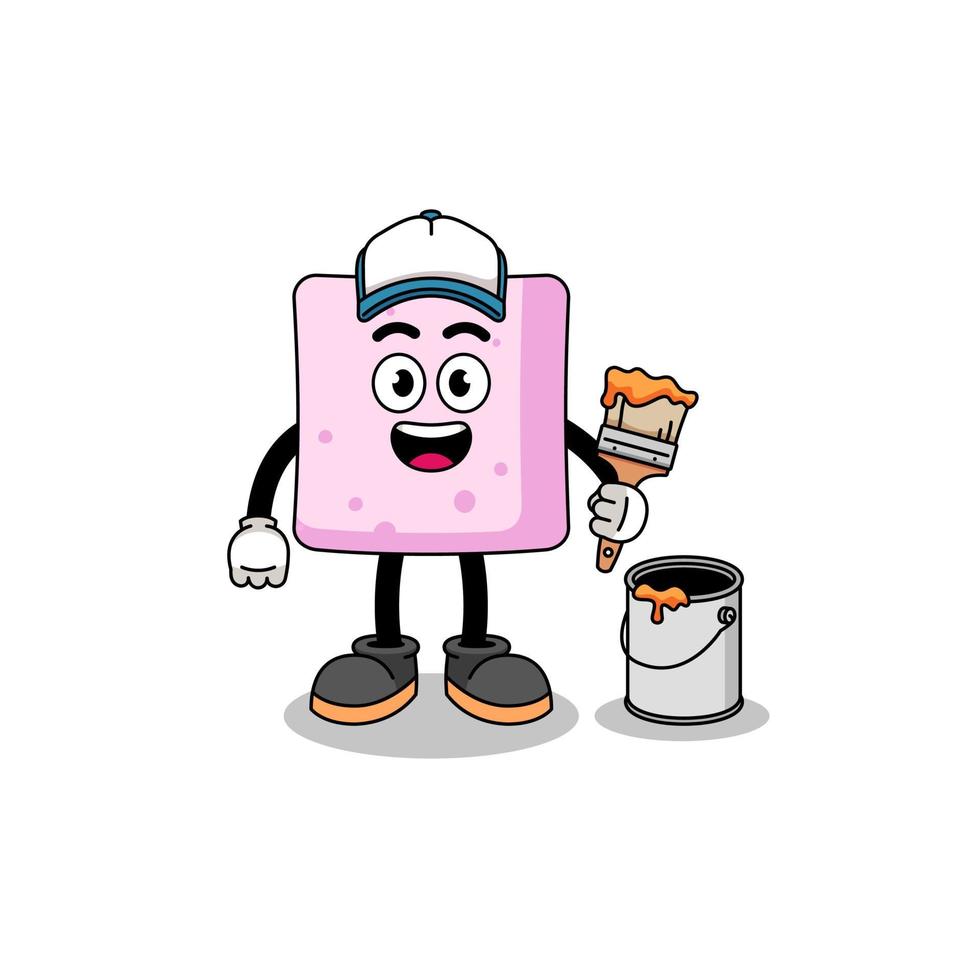 Character mascot of marshmallow as a painter vector