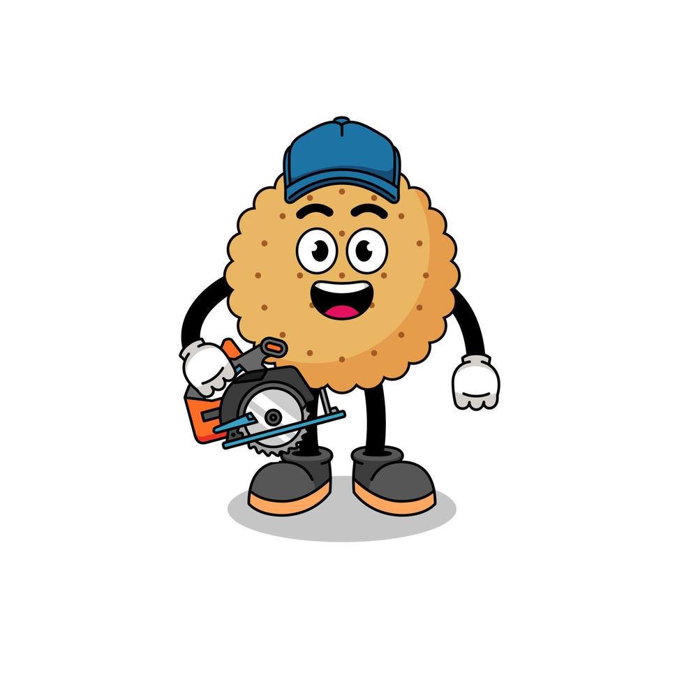 Cartoon Illustration of biscuit round as a woodworker vector