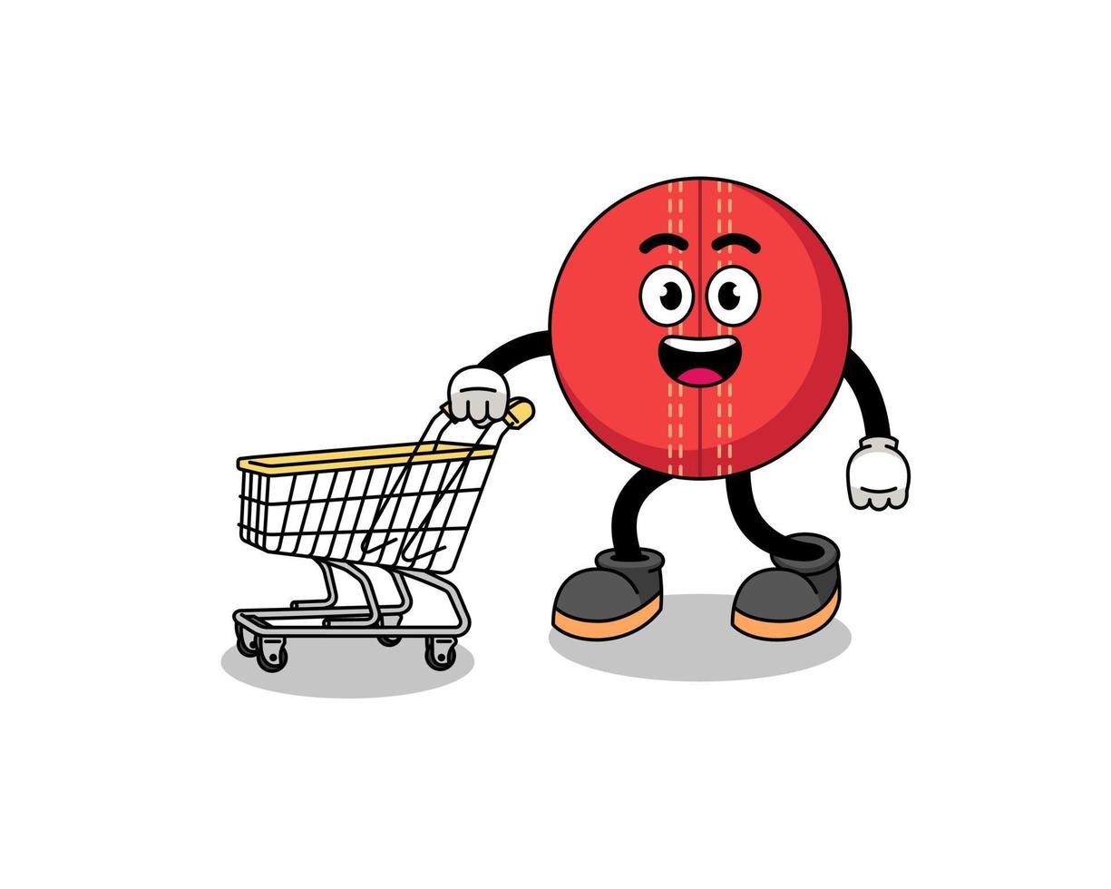 Cartoon of cricket ball holding a shopping trolley vector