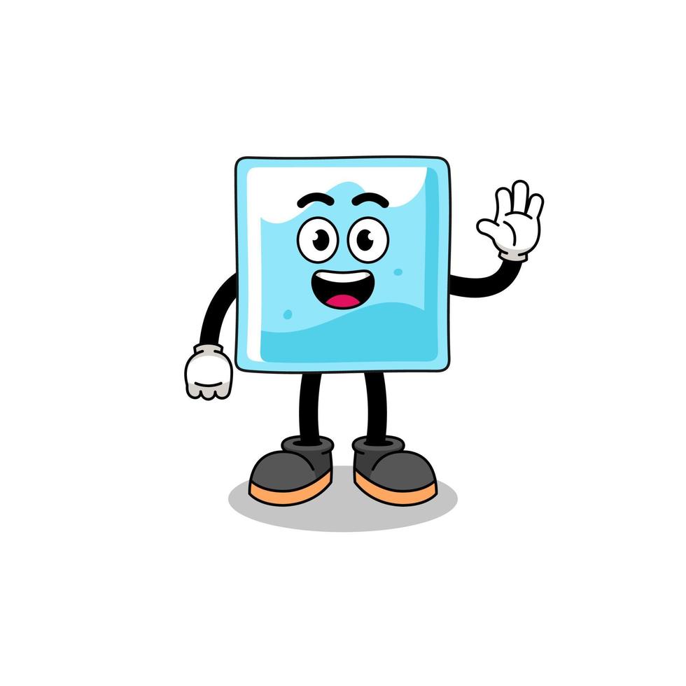 ice block cartoon doing wave hand gesture vector