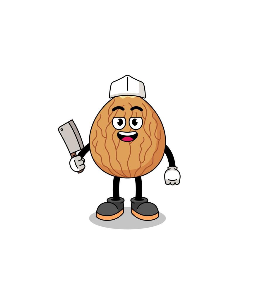 Mascot of almond as a butcher vector