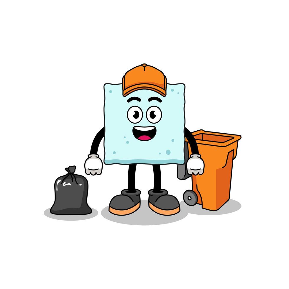Illustration of sugar cube cartoon as a garbage collector vector