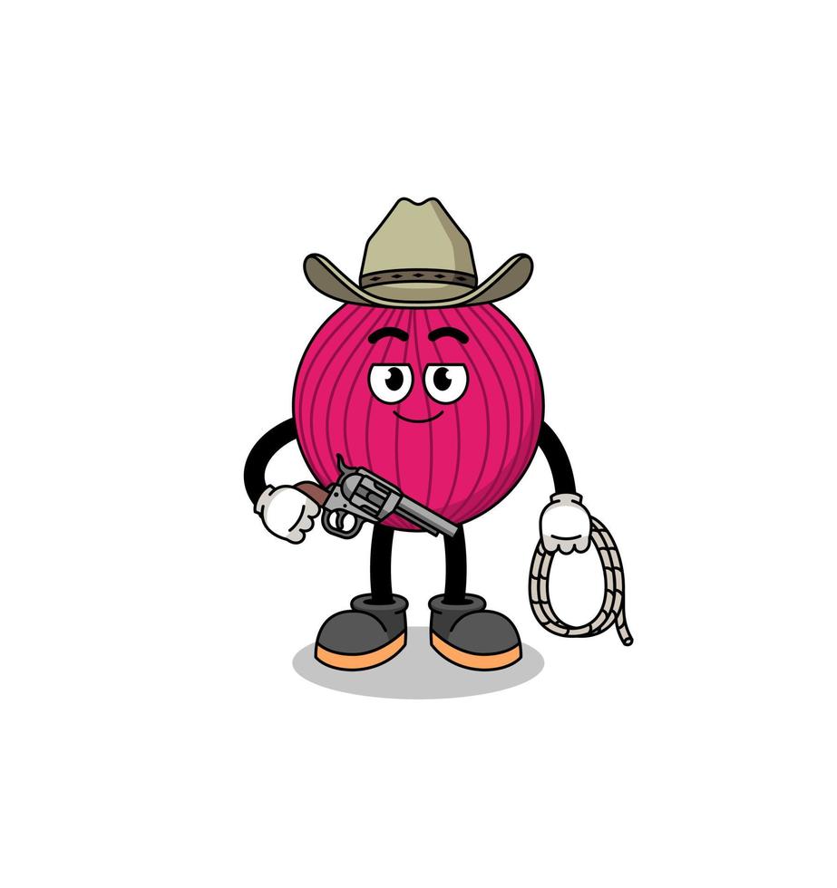 mascota del personaje de cebolla roja como un vaquero vector