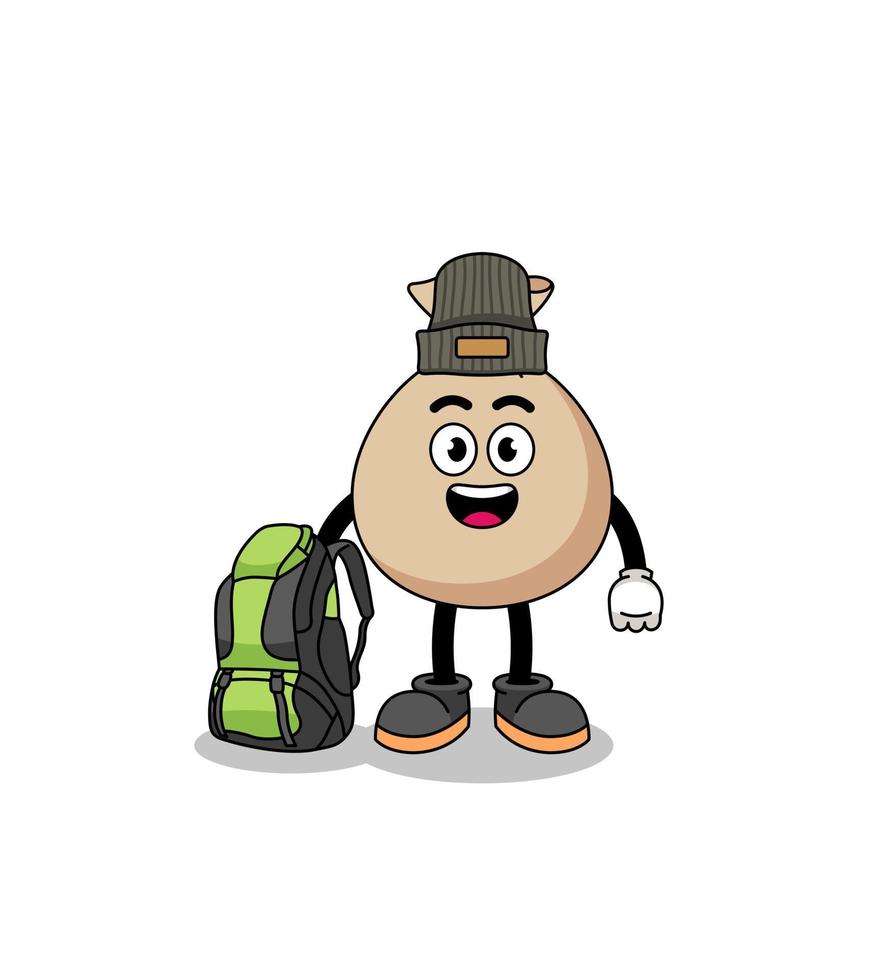 Illustration of money sack mascot as a hiker vector