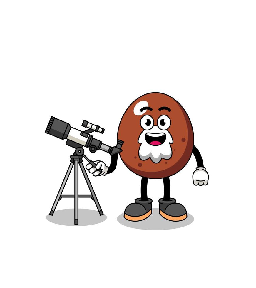 ilustración de la mascota del huevo de chocolate como astrónomo vector