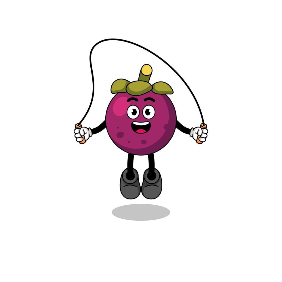 mangosteen mascot cartoon is playing skipping rope vector