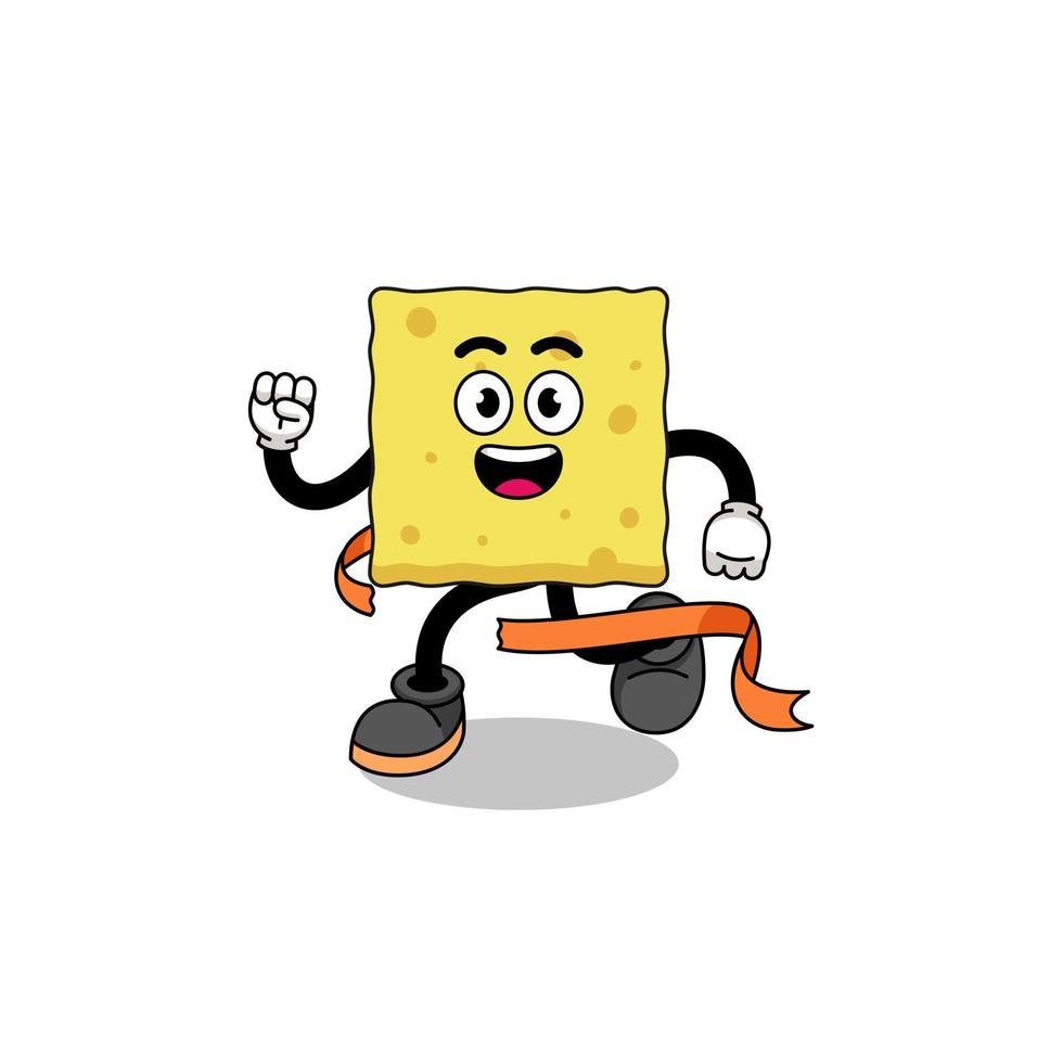 Mascot cartoon of sponge running on finish line vector