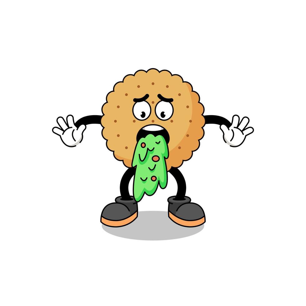 biscuit round mascot cartoon vomiting vector