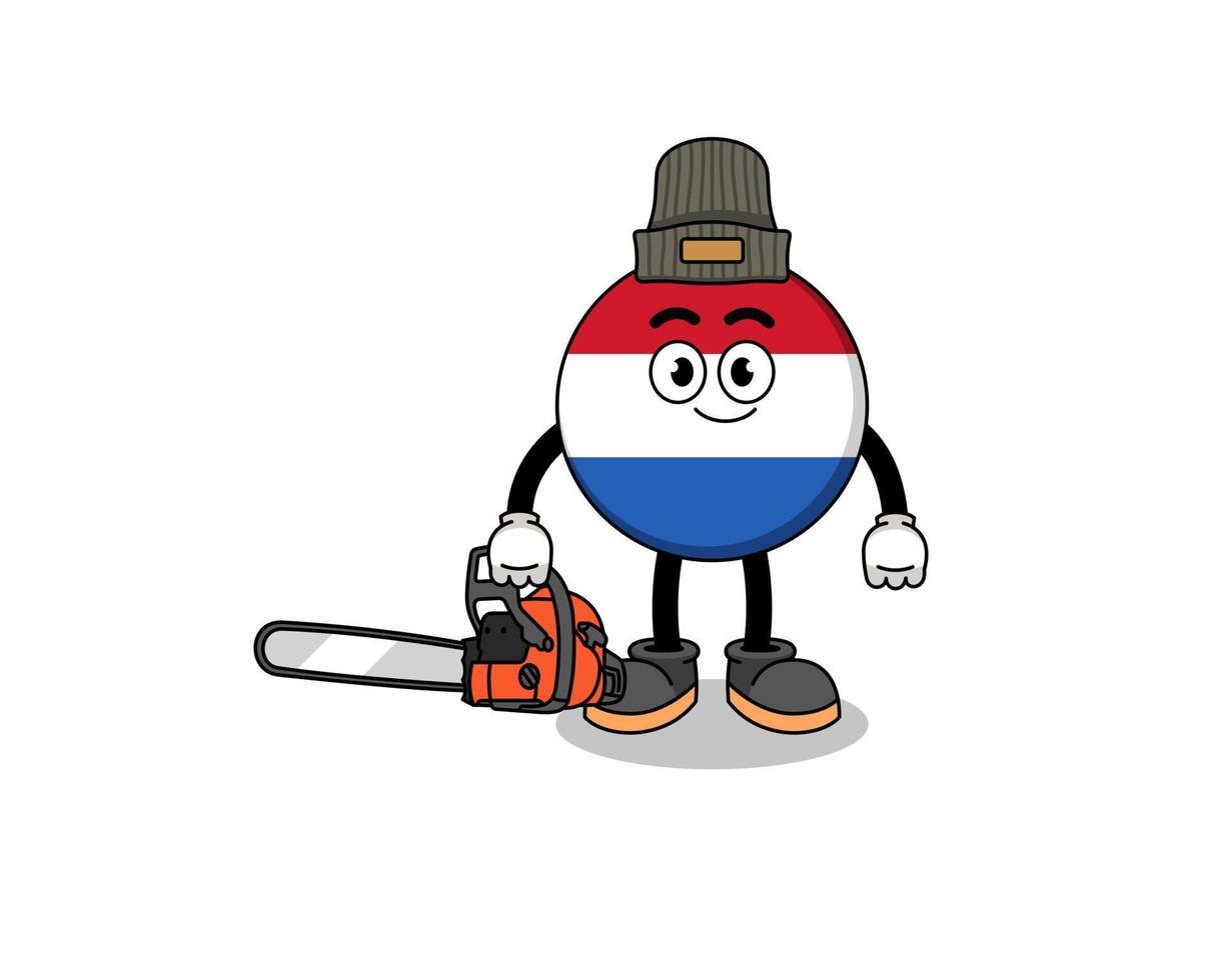 netherlands flag illustration cartoon as a lumberjack vector
