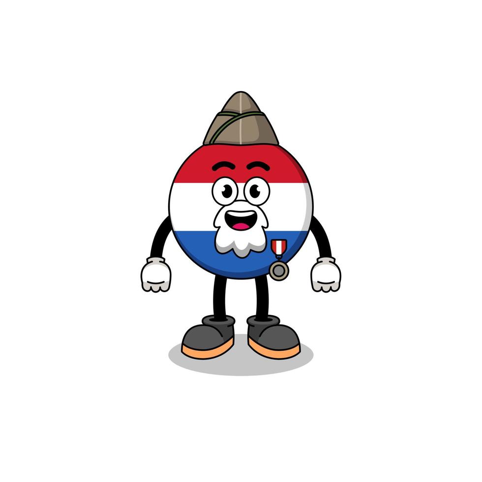 Character cartoon of netherlands flag as a veteran vector