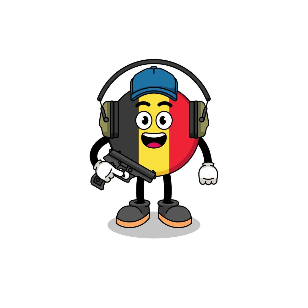 Character mascot of belgium flag doing shooting range vector