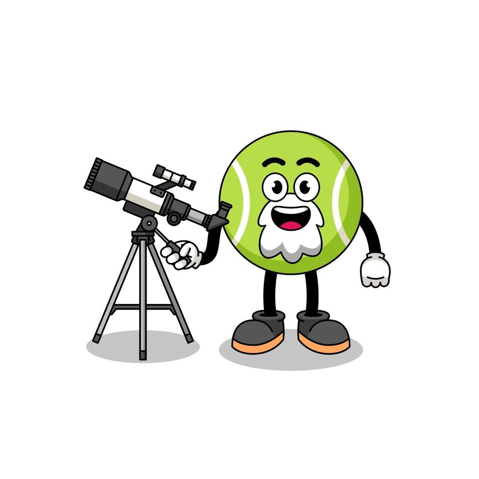 Illustration of tennis ball mascot as an astronomer vector