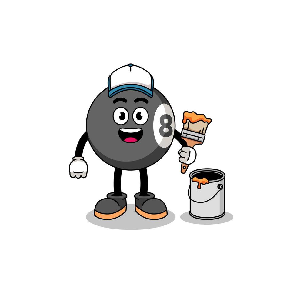 Character mascot of billiard ball as a painter vector