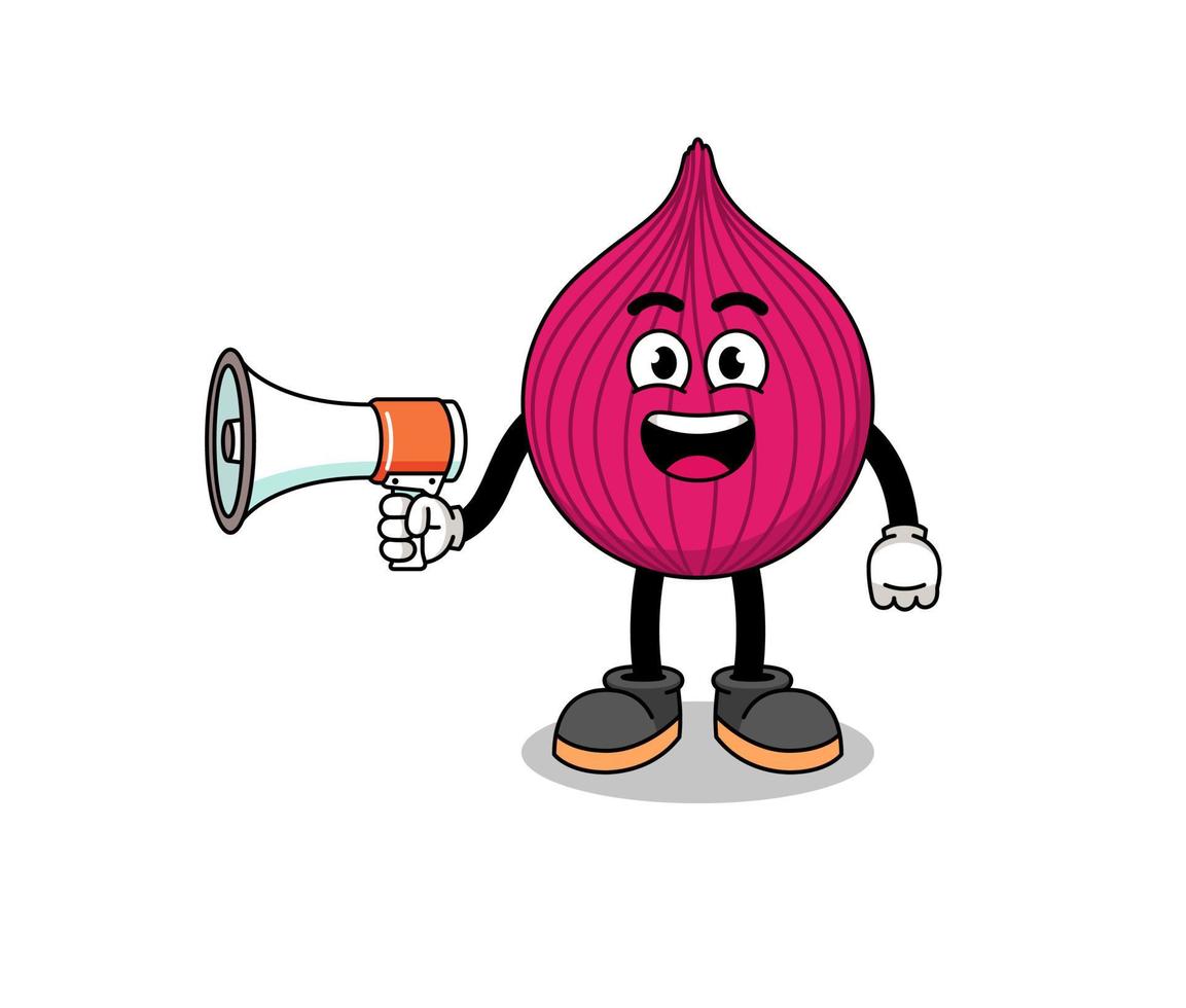 onion red cartoon illustration holding megaphone vector