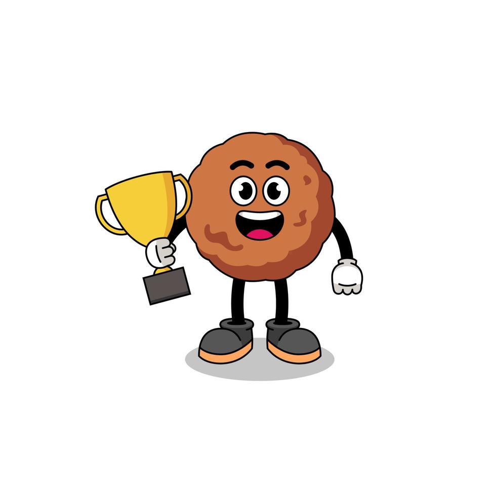 Cartoon mascot of meatball holding a trophy vector