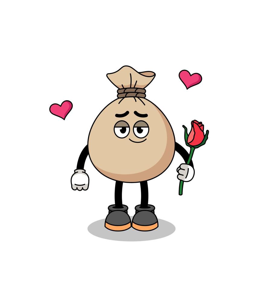 money sack mascot falling in love vector