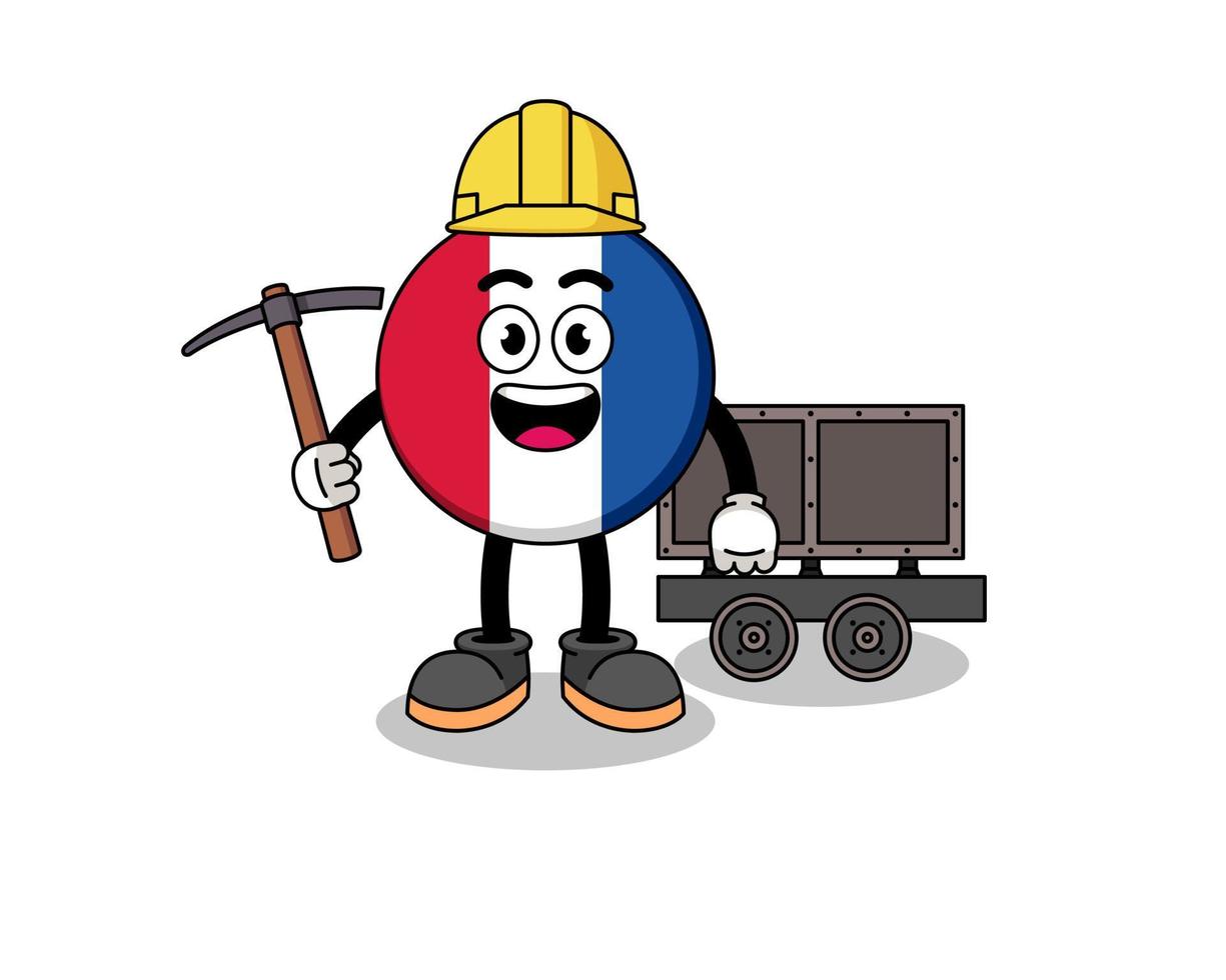 ilustración de la mascota del minero de la bandera de francia vector