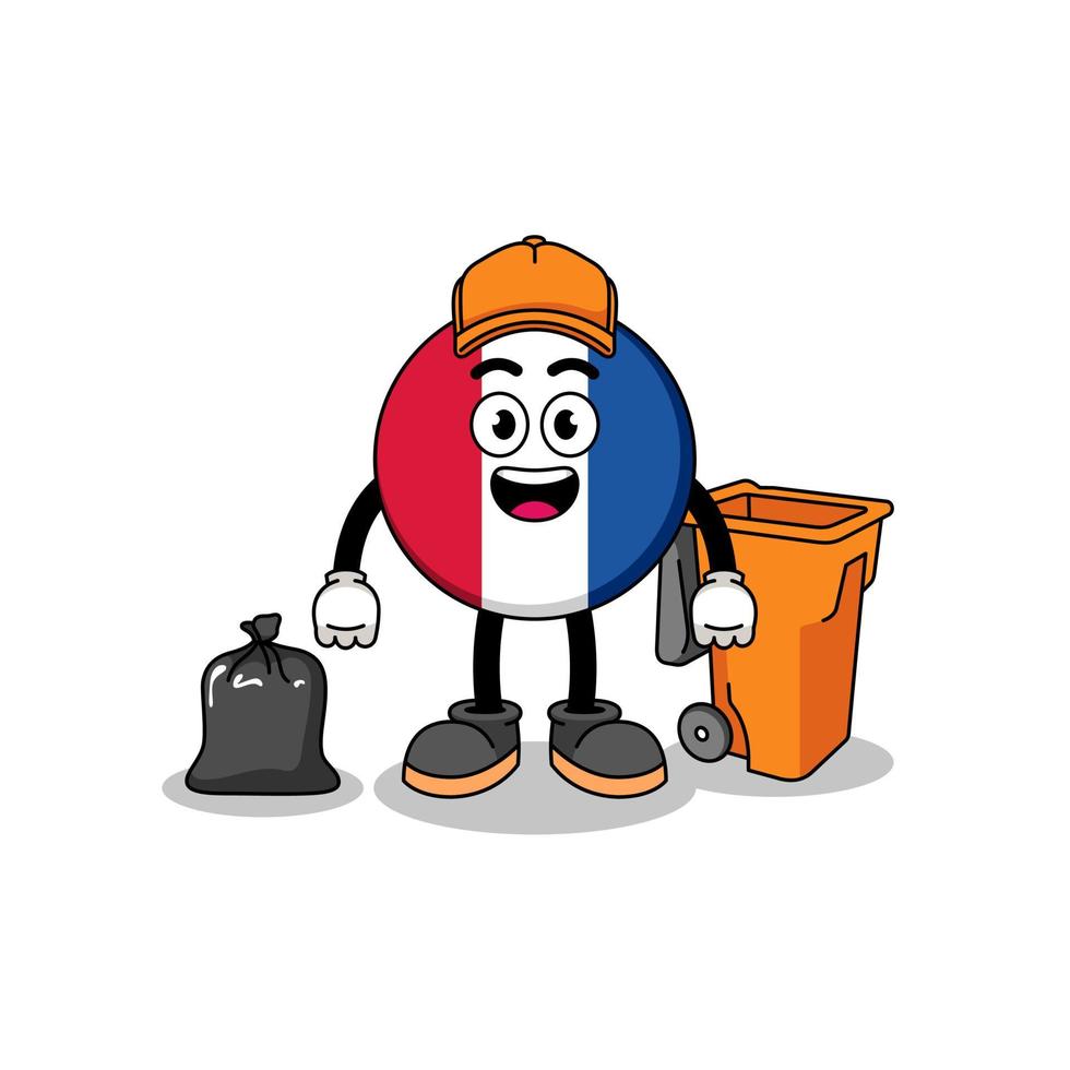 Illustration of france flag cartoon as a garbage collector vector