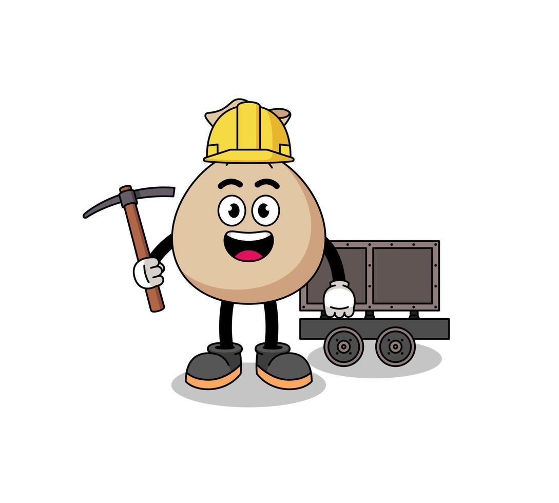Mascot Illustration of money sack miner vector