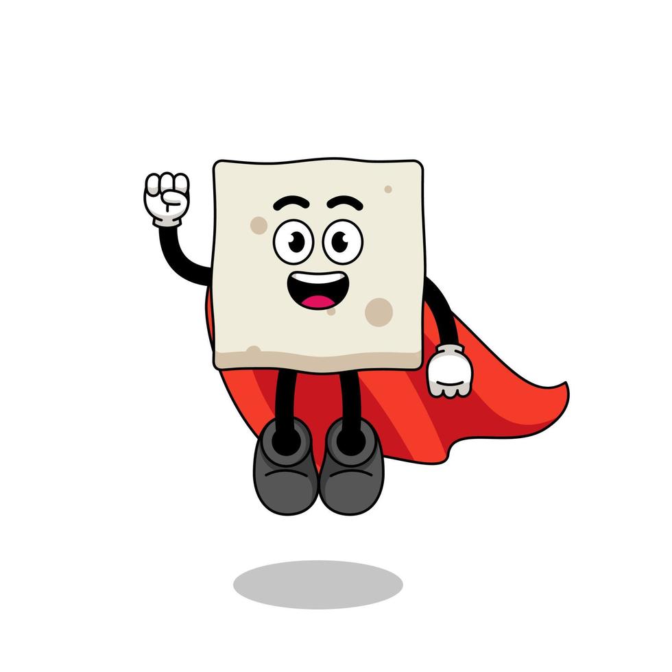 tofu cartoon with flying superhero vector