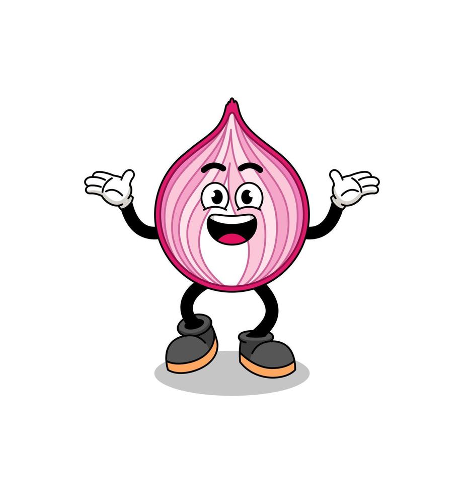 sliced onion cartoon searching with happy gesture vector