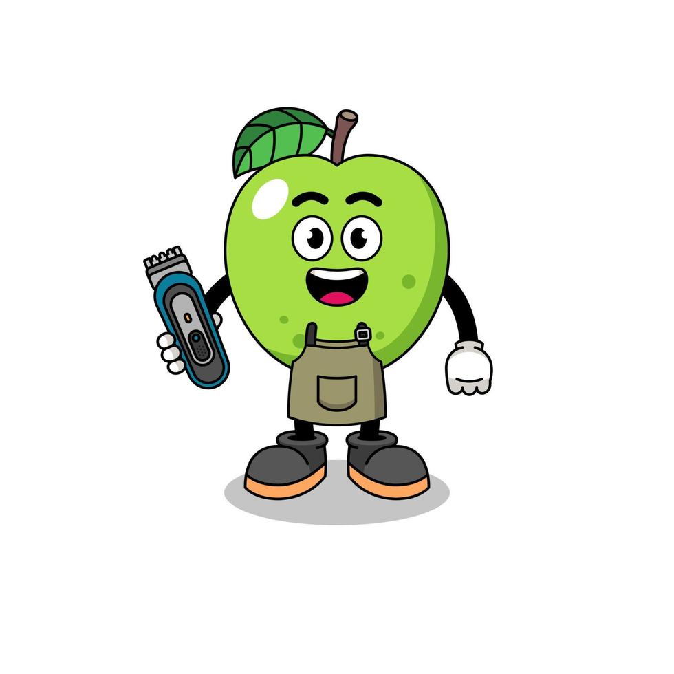 ilustración de dibujos animados de manzana verde como peluquero vector