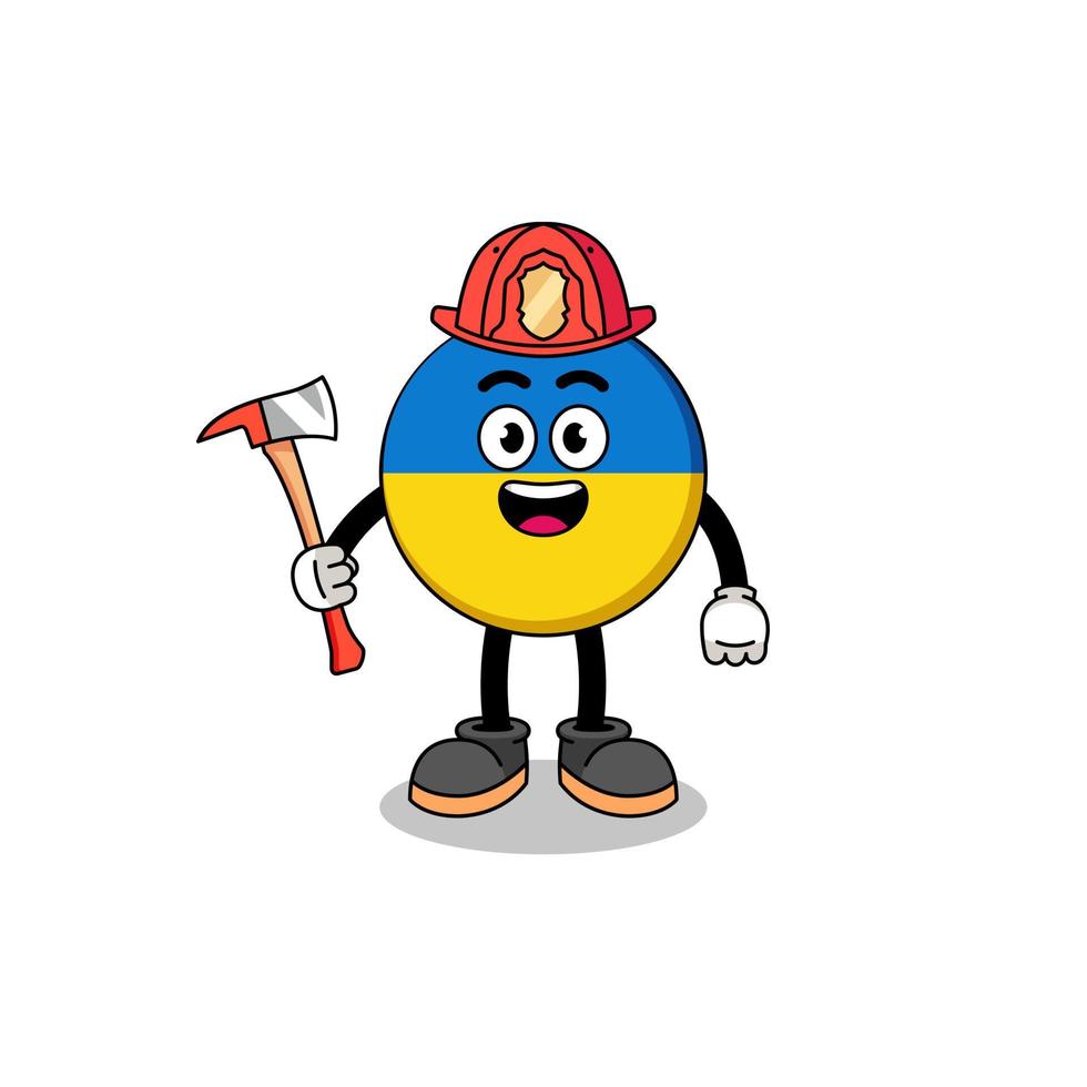Cartoon mascot of ukraine flag firefighter vector