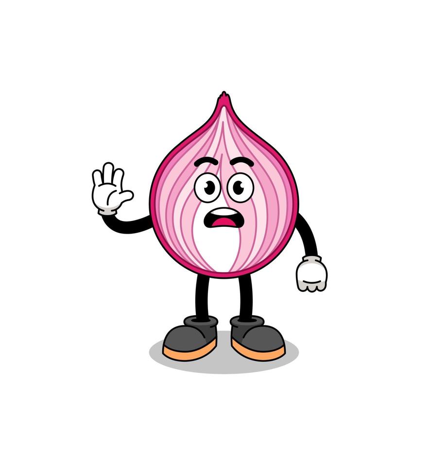 sliced onion cartoon illustration doing stop hand vector