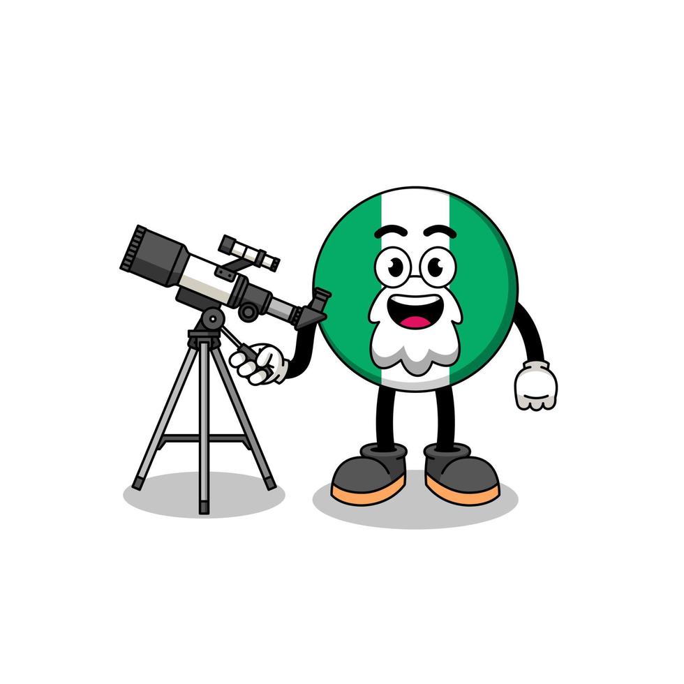 Illustration of nigeria flag mascot as an astronomer vector