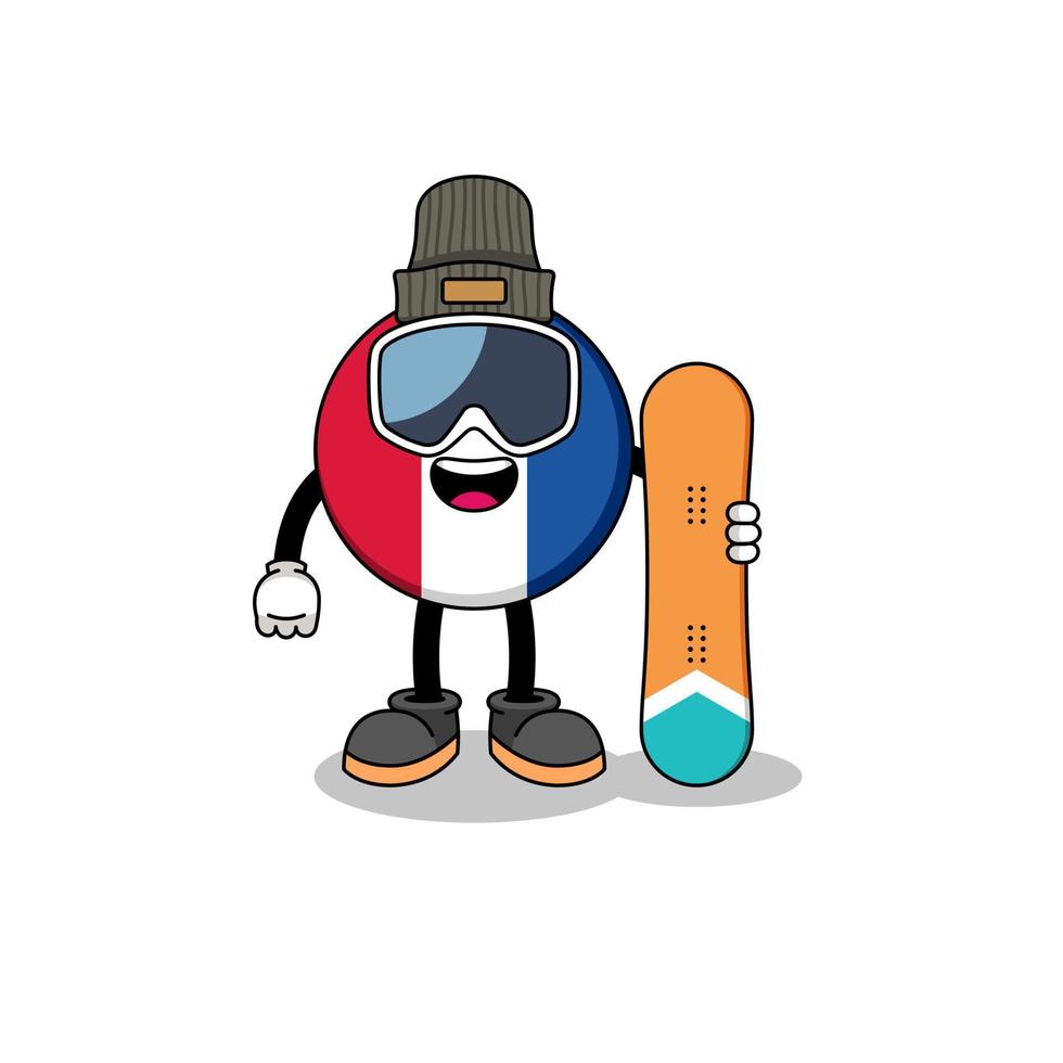 caricatura de la mascota del jugador de snowboard de la bandera de francia vector