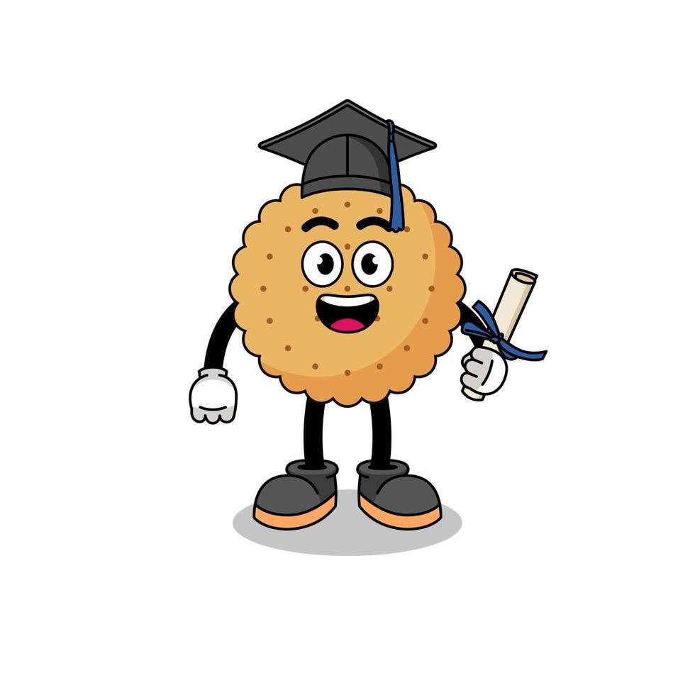 mascota redonda de galleta con pose de graduación vector