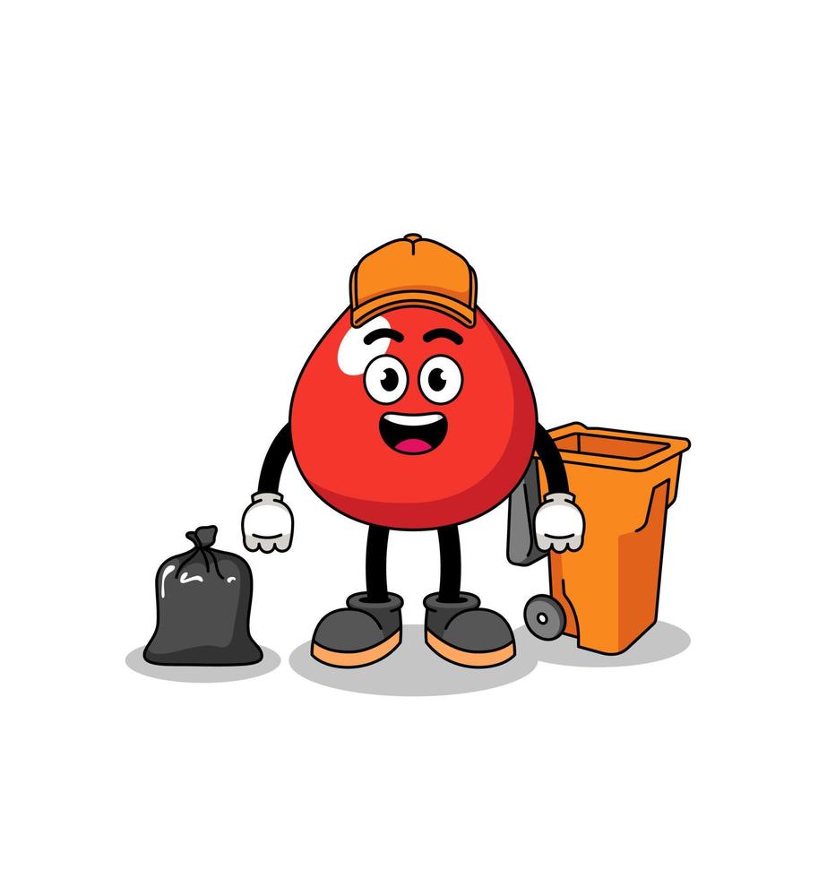 Illustration of blood cartoon as a garbage collector vector