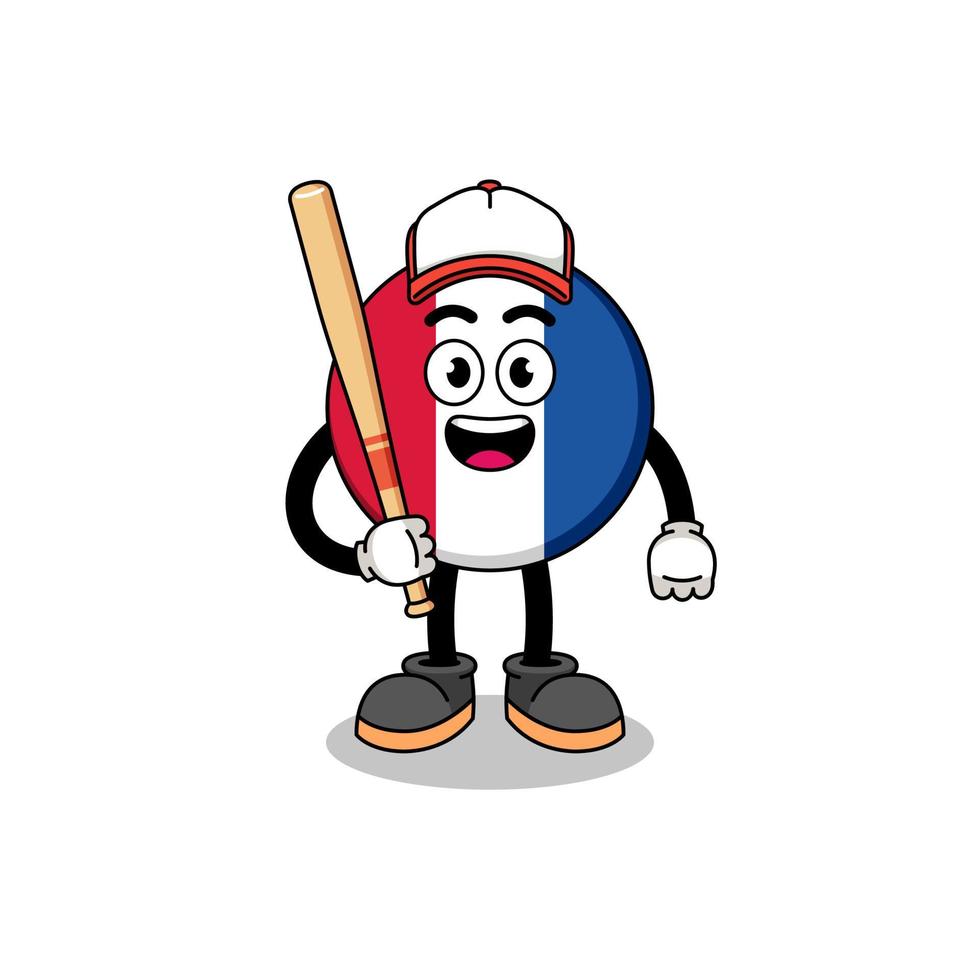 caricatura de la mascota de la bandera de francia como jugador de béisbol vector