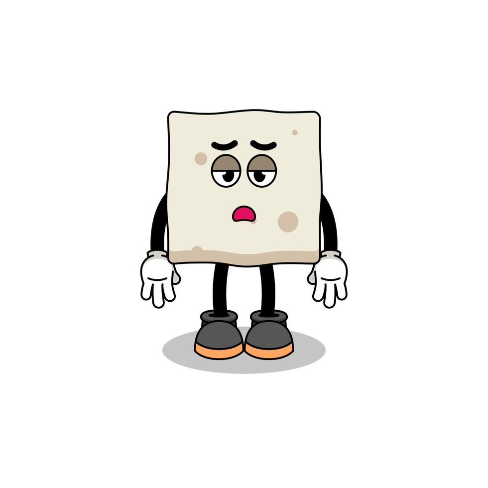 tofu cartoon with fatigue gesture vector