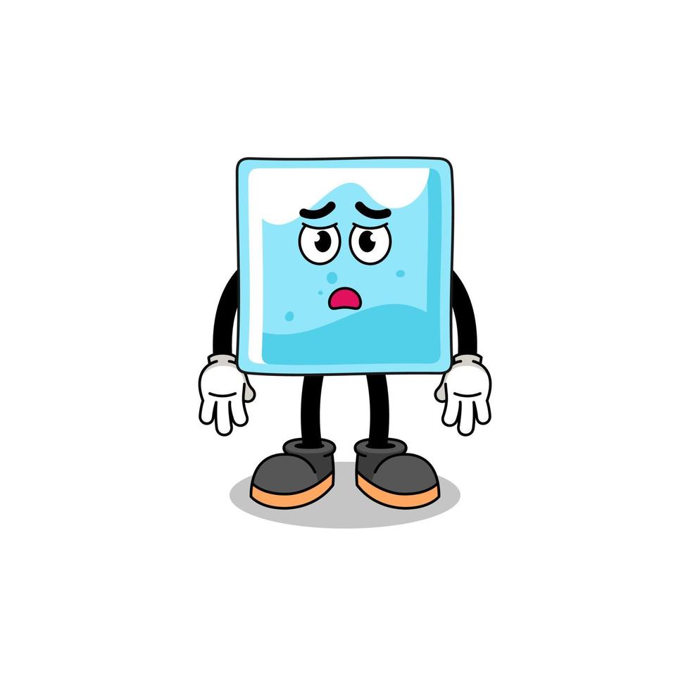 ice block cartoon illustration with sad face vector